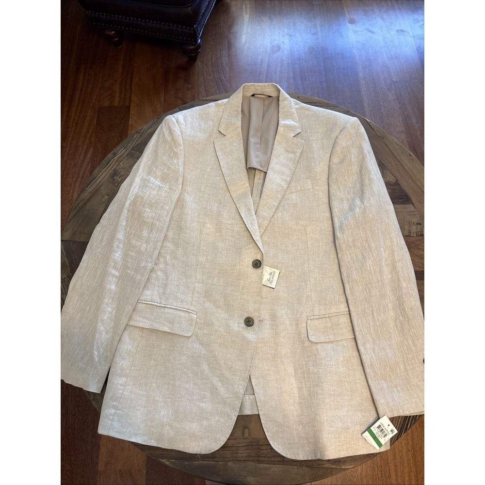 NWT Tasso Elba 100% Linen Blazer Men's Large 42-44 Beige  Sport Coat Jacket